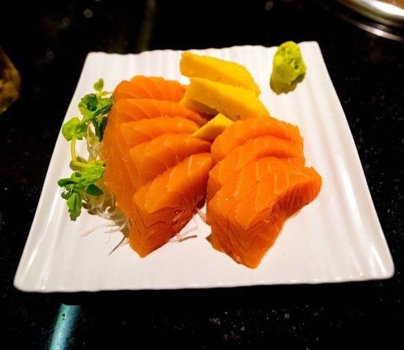 Sashimi salmon on plate